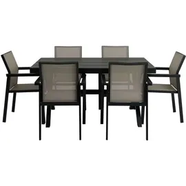 Idimex Gartenmöbel Set mit 1 Tisch und 6 Stühlen aus Alu und WPC in schwarz/grau, Esstisch Set in Holzoptik, Stühle mit Netz witterungsbeständig... - Schwarz