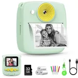 Gofunly Kinderkamera Sofortbildkamera, Sofortbildkamera Kinder 2,0 Zoll Bildschirm 1080P Videokamera Kamera Kinder Sofortdruck mit 32GB Karte & 3 Rollen Druckpapier Geschenk für Kinder 3-10 Jahren