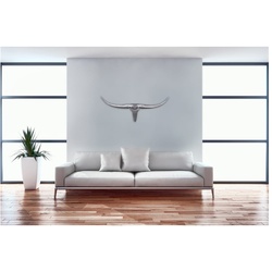 FineBuy Bull Geweih S Wanddekoration 74cm breit Alu Aluminium silber Wandgeweih