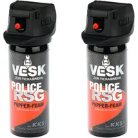 Pfefferspray 2X 50ml VESK Police RSG in verschiedenen Sprüharten: Weitstrahl Breitstrahl Gel Schaum EXTREM stark hochwertiger Sprühkopf mit patentiertem Federdeckel (2X Schaum (Foam))