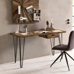 Kadima Design Retro-Schreibtisch `Balu` - Industrial Look, Schublade, Massives Sheeshamholz, Metallbeine. 130x60x76 cm