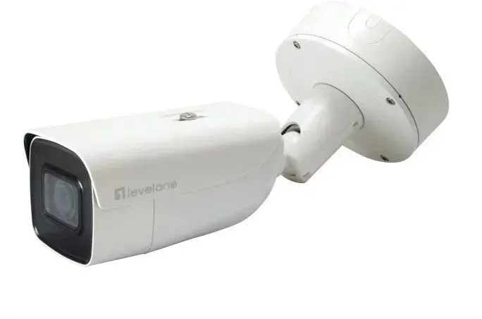 LevelOne Gemini Zoom IP Camera, 8-MP, H.265, 802.3at, Poe, IR LEDs, Indoor/Outdoor, Two-Way Audio