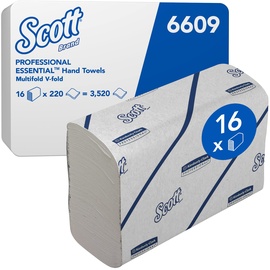 Scott Essential 6609 – Narrowfold-Handtuchpapier– 16 Clips x 220 weiße Papierhandtücher (insges. 3.520)