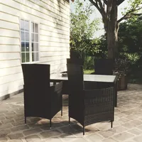 vidaXL Polyrattan Garten-Essgruppe 5-tlg. schwarz inkl. Auflagen 3094867