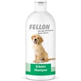 Fellon Kräutershampoo für Hunde - Sanftes Shampoo, biologisch, pH-neutral - Pflegt das Fell, verleiht Glanz - Fellpflege, Hundeshampoo, Welpenshampoo - Für alle Rassen & Größen - Dosierflasche, 500 ml