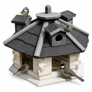 Mucola Vogelhaus Vogelfutterhaus Holz Vogelvilla Vogelhäuser Futtersilo Futterhaus Nistkasten Vogelhäuschen - Weiß / Grau - Weiß