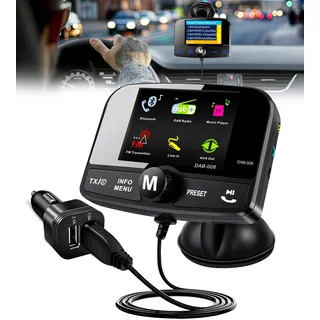 DeeprBetter DAB Adapter für Autoradio, 2.4 zoll DAB Plus Radio Auto FM Transmitter DAB+ Digitales Radio Adapter mit Bluetooth Freisprechanruf,Autoradio Bluetooth DAB+Aux In/Out+USB Ladegerät+TF Player