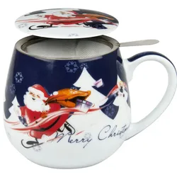 Könitz Porzellan Becher mit Sieb und Deckel, Merry Christmas-Weihnachtsmann