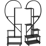 Metall Pflanzenregal Set 2er – 6-stufiges Blumenregal 172,7 cm mit Rollen – Schwarz - Schwarz