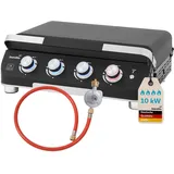 Skandika Plancha Grill Palo 4-Brenner Plus| Gasplancha Grillplatte mit Deckel, 4 Brenner, transportabler Gasgrill mit Kochplatte | Outdoor, Camping, Balkongrill, Tischgrill, Grillplancha, Gasbräter