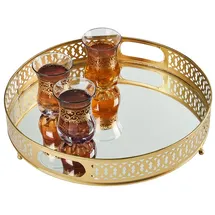 Marrakesch Orient & Mediterran Interior Spiegeltablett Serviertablett Deko Tablett Rund Nikita Gold