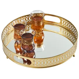 Marrakesch Orient & Mediterran Interior Spiegeltablett Serviertablett Deko Tablett Rund Nikita Gold