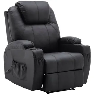 MCombo Elektrisch Relaxsessel Fernsehsessel Liegefunktion Vibration Heizung 7061 neues Modell (Schwarz-Kunstleder)