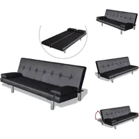 Schlafsofa mit 2 Kissen Kunstleder Ausziehbar Schwarz - Sofa - Schlafsofa - Couch - Gästebett - Wohnraum