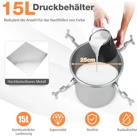 Costway Farbsprühsystem, 15 L Farbtank, Druckfarbtopf mit Sprühpistole & anpassbarem Sprühbereich, Farbfluss & Luftvolumen, Farbsprühgerät mit...