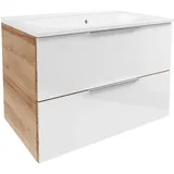 Fackelmann Waschplatz-Set B.Brillant 80 cm Asteiche/Glas Weiß Gussmarmor-WT