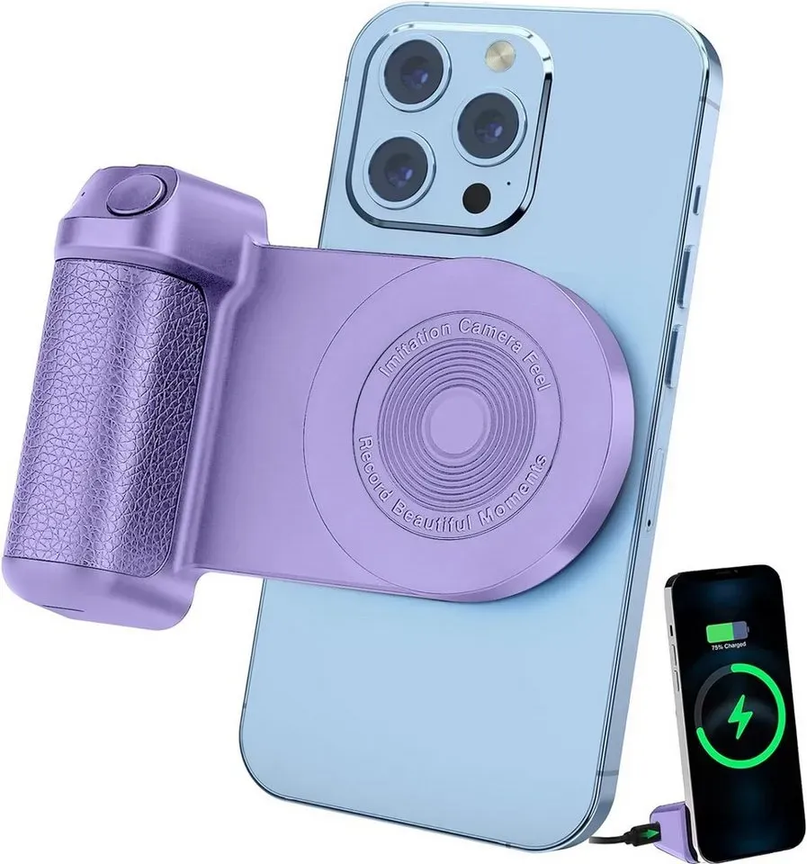 Zeitlosigkeit Magnetischer Kameragriff Bluetooth-Halterung-Telefon-Halter Fotohalter Smartphone-Halterung, (kabellose Ladestation Telefongriff mit Magsafe Bluetooth-Fernbedienung) lila