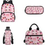 xixirimido 4-teiliges Kinder-Schulrucksack-Set, Lunchbox, Flaschenträger für Jungen und Mädchen, Axolotl Erdbeere, Einheitsgröße, Lässiger Tagesrucksack