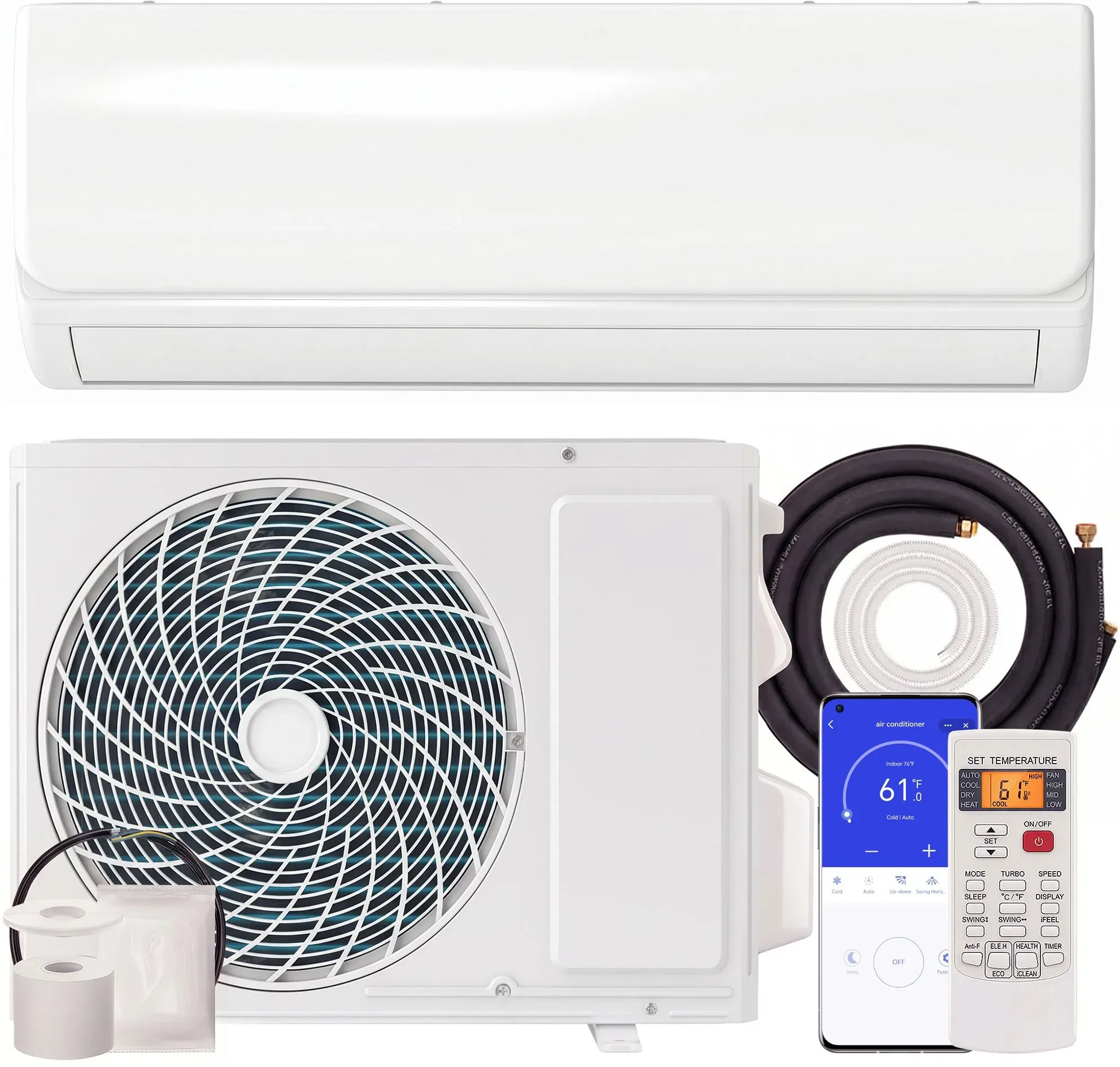 HOMCOM Split-Klimagerät 3,5 kW, Wärmepumpe, Inverter-Klimaanlage, Klasse A++, WLAN und Sprachsteuerung, bis 18 m2, LED-Display, Fernbedienung   Aosom