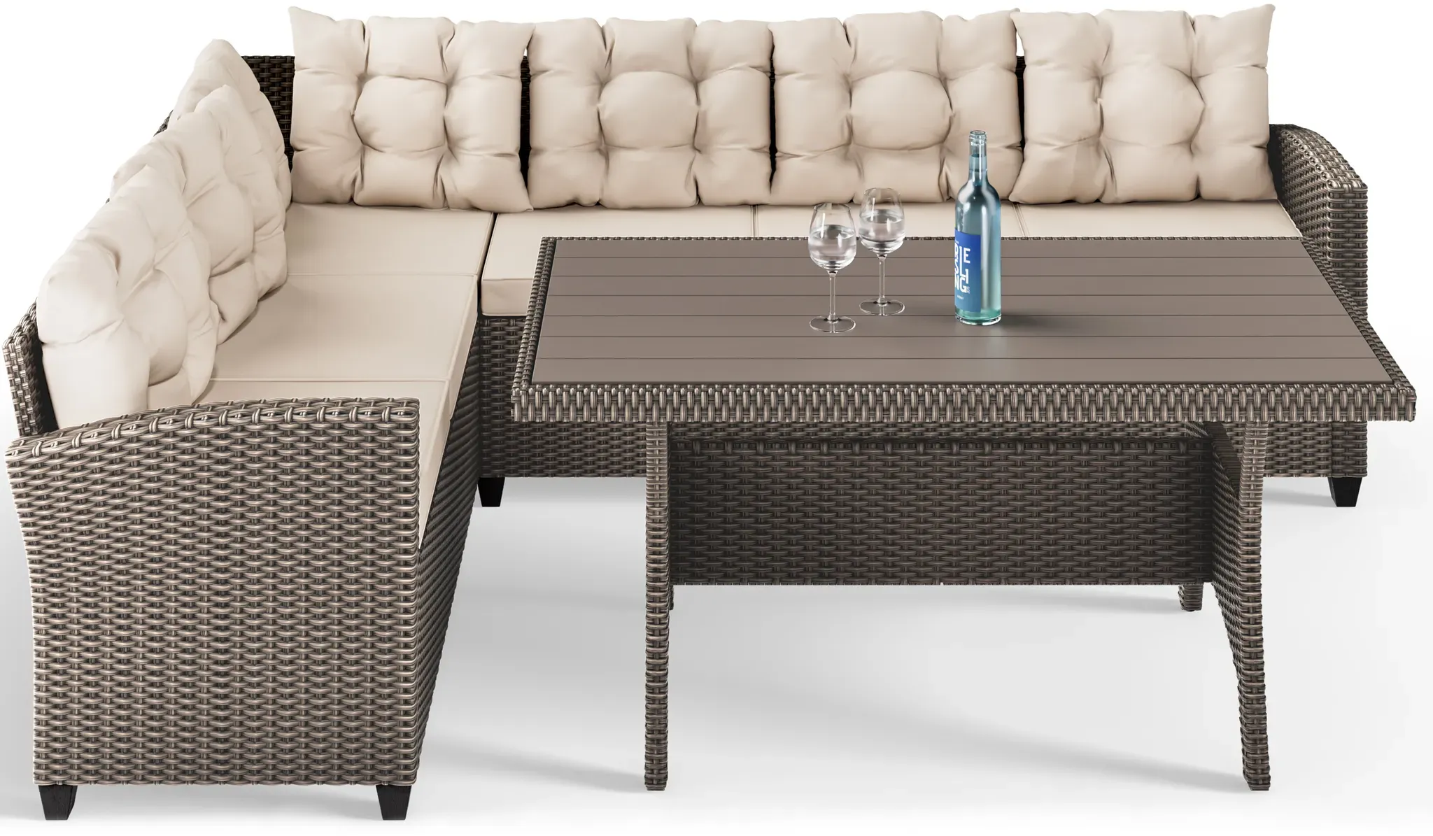 Polyrattan Ecklounge Creme/Beige inkl Kissen