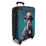 NoBoringSuitcases.com© Hartschalen-Trolley Hund - Hut - Jacke - Blumen - Blau 55x35x20cm, 4 Rollen, Kinder Koffer Klein, Trolley Handgepäck bunt 35 cm x 55 cm x 20 cm