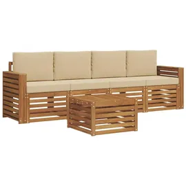 vidaXL Sofagarnitur mit Kissen Natur/Beige Massivholz Akazie