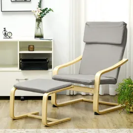 Homcom Relaxsessel Polyester 66,5 x 80 x 99 cm Hellgrau mit Hocker