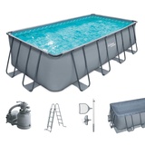 Summer Waves Frame Pool Komplettset | Rechteckig 549x274x132 cm Grau | Aufstellpool Set | Gartenpool & Schwimmbecken inkl. Sandfilterpumpe, Bodenvlies, Abdeckplane & Einstiegsleiter