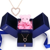 llyish Ewige Rose mit Herz Halskette und Bär Geschenkbox Geschenk für Frauen Mama Freundin Zum Geburtstag Muttertag Jubiläum Valentinstag Erntedankfest