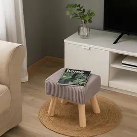 Relaxdays Hocker Cord Baumwolle/Polyester 30 x 30 x 30 cm Hellgrau/Natur