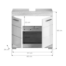 inn.furn Waschbeckenunterschrank weiß Hochglanz Eiche 60 cm Mambo