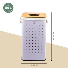 ELUNO eckige Wäschetonne, Wäschekorb, Wäschesammler mit waschbarem Wäschesack und abnehmbaren Deckel, 50 Liter Fassungsvermögen für Schlafzim...