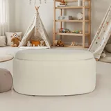 FineBuy Sitzhocker FineBuy Polsterhocker Stoff mit Stauraum oval 81 cm Creme modern