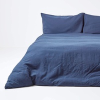 Homescapes 3-teiliges Leinen-Bettwäsche-Set Marineblau, 1 Bettbezug 240x220 cm & 2 Kissenbezüge 80x80 cm aus 60% Leinen und 40% Baumwolle