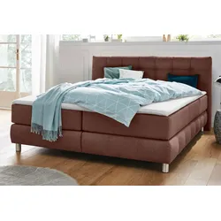 Boxspringbett ANDAS "Salo XXL", braun, B:214cm L:231cm, Komplettbetten, Boxspringbett, in Samtoptik oder Struktur, 6 Breiten in Überlänge 220cm, 4 Härtegrade