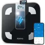 RENPHO Personenwaage ohne Batterie, Waage mit Körperfett und Muskelmasse, gut lesbarer LED-Anzeige, Waage personen mit App,180kg, Elis