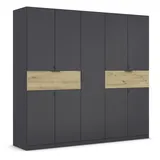 Rauch Möbel Ticao, Drehtürenschrank »Kleiderschrank Schrank Garderobe Wäscheschrank Schubladen, Farbe grau metallic/Eiche Artisan, Schwarz, Holz, 226x210x54cm