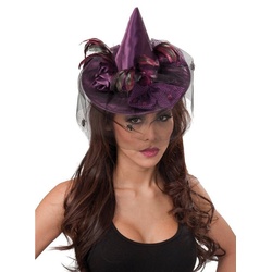 Rubie ́s Kostüm Lila Hexenhut Haarclip, Eleganter Mini-Spitzhut mit Federn und Tüllschleier lila