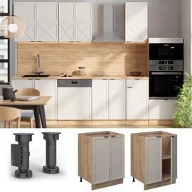Vicco Küchenunterschrank Fame-Line Eiche Grau-Beige gerahmt 60 cm mit Arbeitsplatte Marmor-Weiß