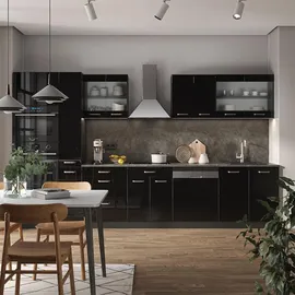Vicco R-Line Küchenzeile Schwarz Hochglanz/Anthrazit 350 cm mit Hochschrankohne Arbeitsplatte