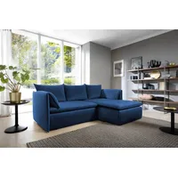 Eckofa mit Schlaffunktion Gloria - Wohnzimmersofa, Schlafsofa - Eckcouch L-Form mit Bettkasten - Rechts - Samtstoff (Blau - Riviera 81) - Blau