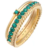 Elli Ring Set Kristalle Grün Solitär Memoire 925 Silber 56 Damen