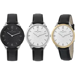 Pierre Cardin Herren Armband-Uhr in Geschenkbox analoge Quarz-Uhr mit Leder-Armband 3ATM 40mm oder 39mm Silber/Gold, Schwarz oder Silber/Schwarz - 