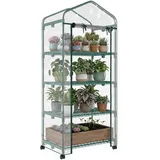 Outsunny Gewächshaus mit Rolle, Regale, winterfest Foliengewächshaus aus Stahl, Treibhaus für Balkon, Garten, Tomatenhaus 69 x 50 x 165 cm, Tomatengewächshaus für Tomaten, Blumen, Pflanzen Transparent