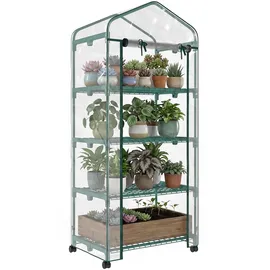 Outsunny Gewächshaus mit Rolle, Regale, winterfest Foliengewächshaus aus Stahl, Treibhaus für Balkon, Garten, Tomatenhaus 69 x 50 x 165 cm, Tomatengewächshaus für Tomaten, Blumen, Pflanzen Transparent