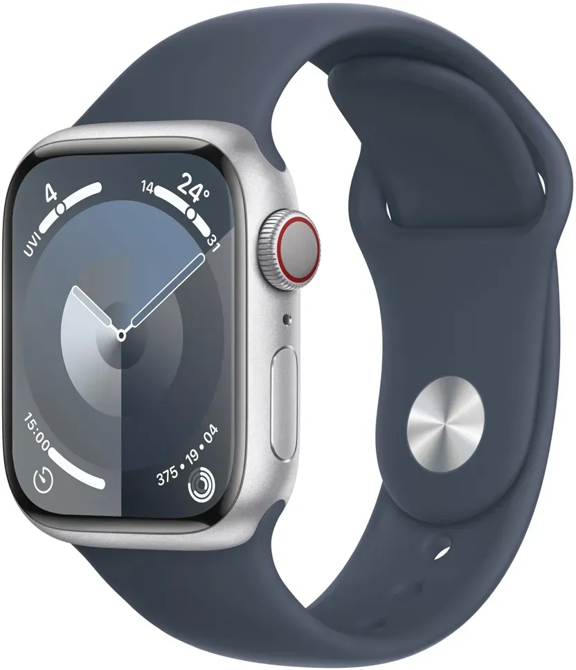 Apple Watch 9 LTE 41mm M/L Aluminium silber Sportarmband sturmblau