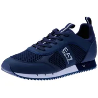 Emporio Armani EA7 Unisex. X8X027_XK050 Schwarz-weiße Schnürsenkel marineblaue Turnschuhe