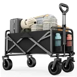 Trsaow Bollerwagen Faltbar 100L, 600D Oxford Stoff, Gartentrolley auf Rädern Verstellbarer Griff Faltbarer Handwagen, für Camping Outdoor Picknick Strand Faltbarer Trolley