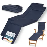 Beautissu 2er Set Luxus Deckchair Auflage Sonnenliege 175x45x5cm LoftLux DC – Bezug Abnehmbar – Polsterauflage für Liegestuhl Auflage Gartenliege Polster – Liegenauflage Gartenmöbel Kissen Dunkelblau