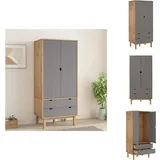 Kleiderschrank Otta Braun&grau 76,5x53x172 Cm Massivholz Kiefer - Holzschränke - Kleiderschrank - Kiefernholzklaederschrank - Skandinavisches Design - Wohnzimmermöbel